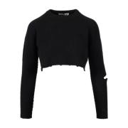 Zwarte Crop Sweatshirt met Split en Logo Tag A Paper Kid , Black , Dam...