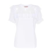 Witte Kanten Paneel T-shirt met Bloemendetails Twinset , White , Dames