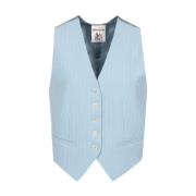 Blauwe Pinstripe Wolmix Vest Semicouture , Blue , Dames