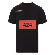 Zwart T-shirt met 424 Box Logo Print 424 , Black , Heren