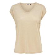 Dames-T-shirt Only Silvery manches courtes col V lurex Only , Beige , ...