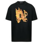 Logo Print Crew Neck T-shirts en Polos Palm Angels , Black , Heren