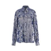 Metallic Effect Shirt Guess , Blue , Dames