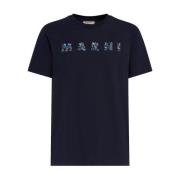 Bedrukt Logo Katoenen T-Shirt Marni , Blue , Heren
