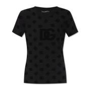 T-shirt met fluwelen monogram Dolce & Gabbana , Black , Dames