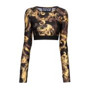 Zwarte Top met T-Shirt Design Versace Jeans Couture , Multicolor , Dam...