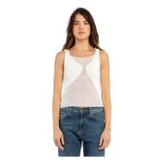 Mouwloze top met mesh breisel Pinko , White , Dames