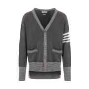 Grijze en witte katoenen gebreide cardigan met Hector Intarsia Thom Br...