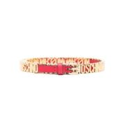 Rode Leren Riem met Goudkleurige Logo Gesp Moschino , Red , Dames