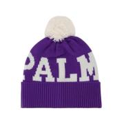 Paarse en Witte Logo Pompon Beanie Palm Angels , Purple , Unisex
