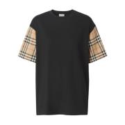 Vintage Check-mouw T-shirt Burberry , Black , Dames