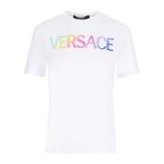 Wit Katoenen Logo T-Shirt Versace , White , Dames