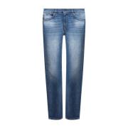 Blauwe Katoenen Logo Denim Jeans Versace , Blue , Heren