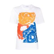 Wit Katoenen T-Shirt met Bloemenborduursel Salvatore Ferragamo , White...