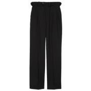 Zwarte Wollen Broek met Paperbag Taille Gucci , Black , Dames