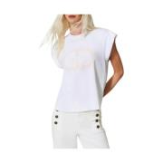 Oval T-shirt met Aletta-mouwen Twinset , White , Dames