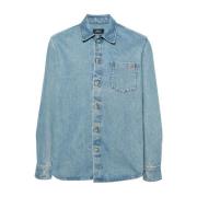 Blauwe denim overhemd met geborduurd logo A.p.c. , Blue , Heren