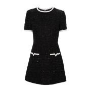 Zwarte Tweed Lurex Jurk met VLogo Details Valentino , Black , Dames