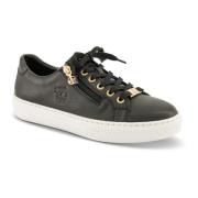 Zwarte leren sneakers met veters en rits Rieker , Black , Dames