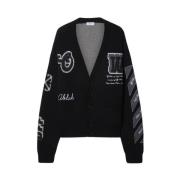 Varsity Gebreide Cardigan Off White , Black , Heren