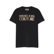 Zwarte Tee met Gouden Branding Versace Jeans Couture , Black , Heren