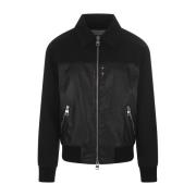 Zwarte leren en stoffen bomberjack Alexander McQueen , Black , Heren