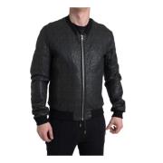 Zwarte Leren Zip Bomber Jas Dolce & Gabbana , Black , Heren