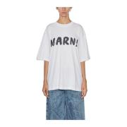 Katoenen Logo T-Shirt Marni , White , Dames