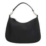 Zwarte Gehamerde Leren Hobo Tas met Platina Studs Valentino Garavani ,...