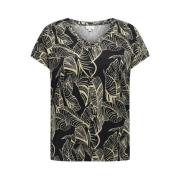 Carclarisa V-Hals T-shirt in Zwart/Urban Leaf Only Carmakoma , Black ,...