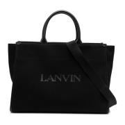 Canvas Shopper Tas met Leren Detail Lanvin , Black , Dames