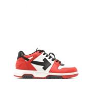 Rood Zwart Kalfsleer Lage Sneakers Off White , Red , Heren