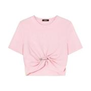 Logo Borduurwerk Cropped T-Shirt Versace , Pink , Dames