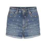 Hoge Taille Denim Shorts Saint Laurent , Blue , Dames
