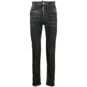Zwarte Denim Jeans met Ritssluiting en Knoopsluiting Dsquared2 , Black...