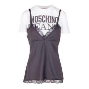 T-shirt met contrasterend logo en kanten detail Moschino , Black , Dam...