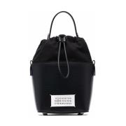 Zwarte getextureerde leren bucket tas met logo Maison Margiela , Black...