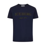 Blauw T-shirt met geborduurd logo Iceberg , Blue , Heren