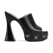 Zwarte leren platform sandalen met studs Gucci , Black , Dames