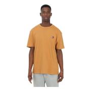 Heren Oranje Pastel Katoenen T-shirt met Geborduurd Logo Tommy Jeans ,...