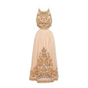 Geborduurde Linnen Midi Jurk Zimmermann , Beige , Dames