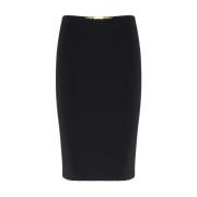 Zwarte Stretch Crepe Midi Rok Elisabetta Franchi , Black , Dames