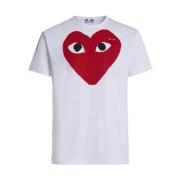 Witte T-shirt met rood hart Comme des Garçons Play , White , Heren