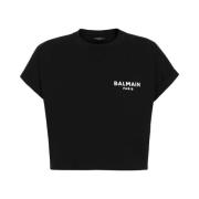 Cropped Logo T-shirt Balmain , Black , Dames