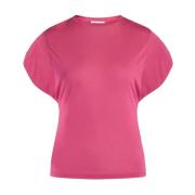 Fuchsia Jersey T-Shirt met Gerimpelde Mouwen Dondup , Pink , Dames