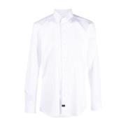 Witte Stretch Shirt met Logo Tag Fay , White , Heren