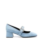 Kristalversierde Denim Hakken Sergio Rossi , Blue , Dames