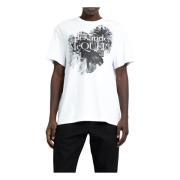 Wit Bloemen Logo Print T-Shirt Alexander McQueen , White , Heren