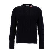 Blauwe Cable Knit Trui met RWB Streep Detail Thom Browne , Blue , Here...