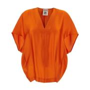 Oranje Satijnen V-hals Blouse Semicouture , Orange , Dames